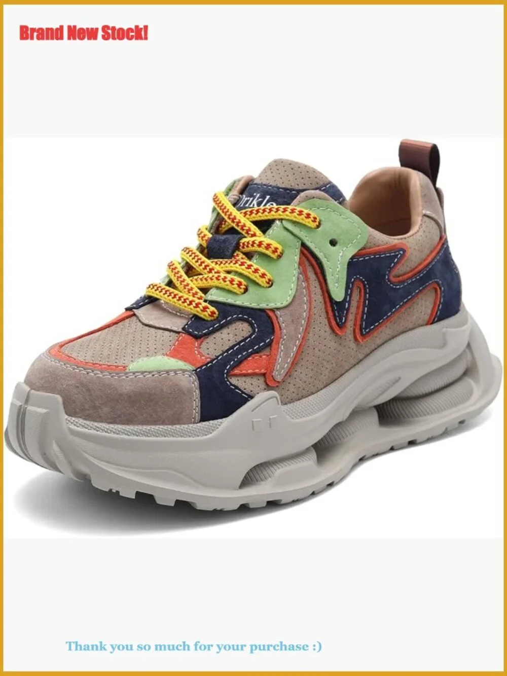 Leather+Fabric Platform Sneakers with Slip Resistant Sole